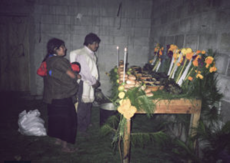 "Altar" — The food and candles for the dead are on the table. Genaro Sántiz Gómez,1996. Tsotsil ethnic group.