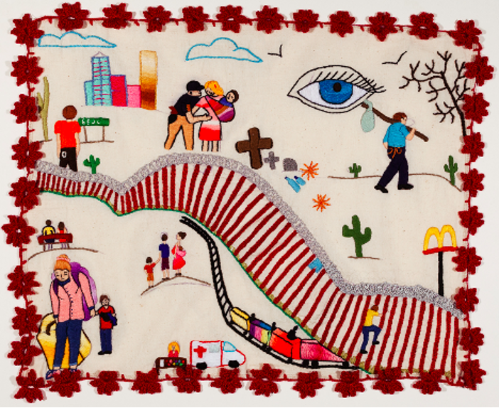 Complete story cloth embroidered by Wendy, asylum-seeker from El Salvador, 2020